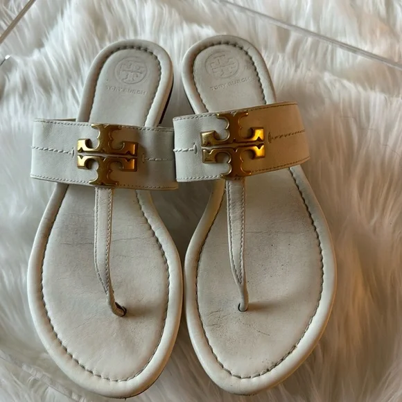 Tory Burch Everly Backless Thong Sandal in white, size 7 - Picture 2 of 6